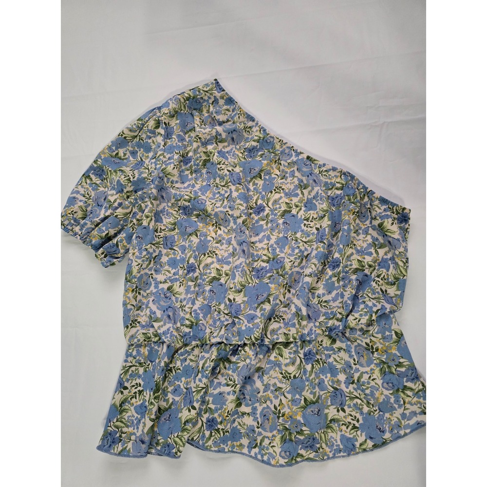 Shein 2 Pack One Shoulder Top Set Red Draped&Blue Floral Peplum Blouse Womens Lg - Picture 10 of 16